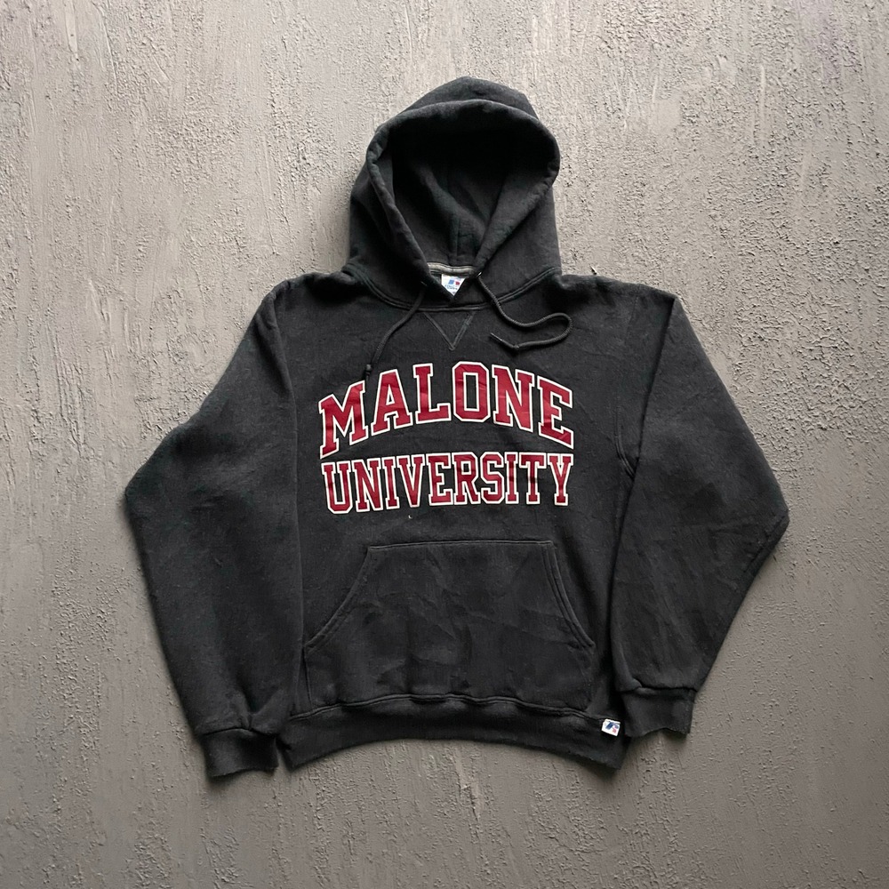 Vintage Malone University Hoodie Small Black 2000s Russell Athletic